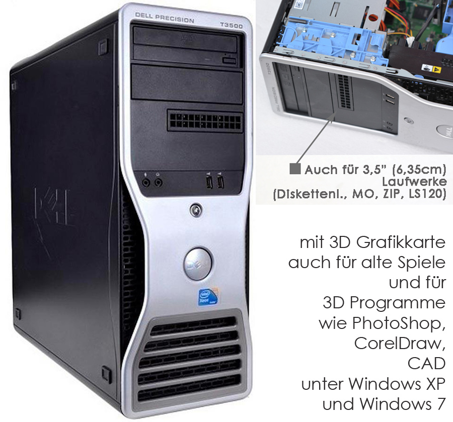 Computer Dell T3500 Intel Cpu 3D Graphics Card For Old Games