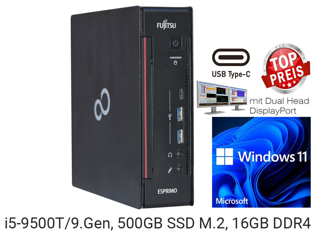 Fujitsu Esprimo I5-9500T 16GB DDR4 500GB SSD USB-C Windows 11