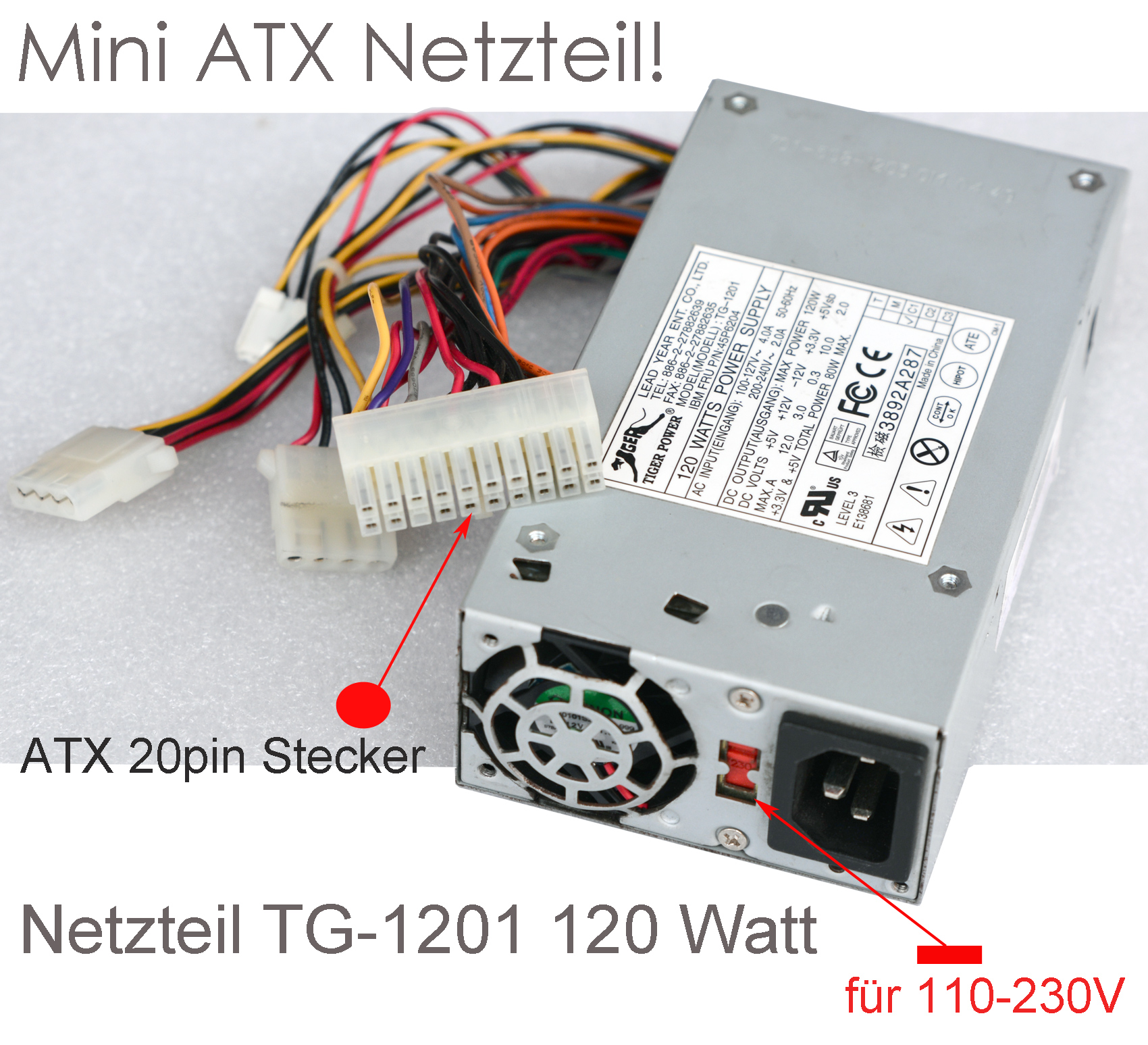 Mini ATX Power Supply Adapter TG-1201 12V 5V 20-PIN Plug #N110