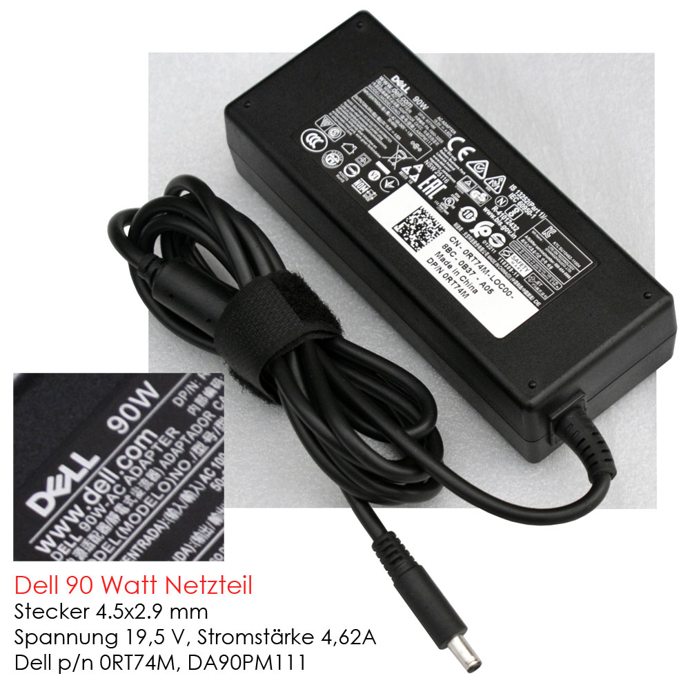 90W Dell Power Supply 0RT74M 19,5V 4,62A 4.5x2.9mm For Inspiron