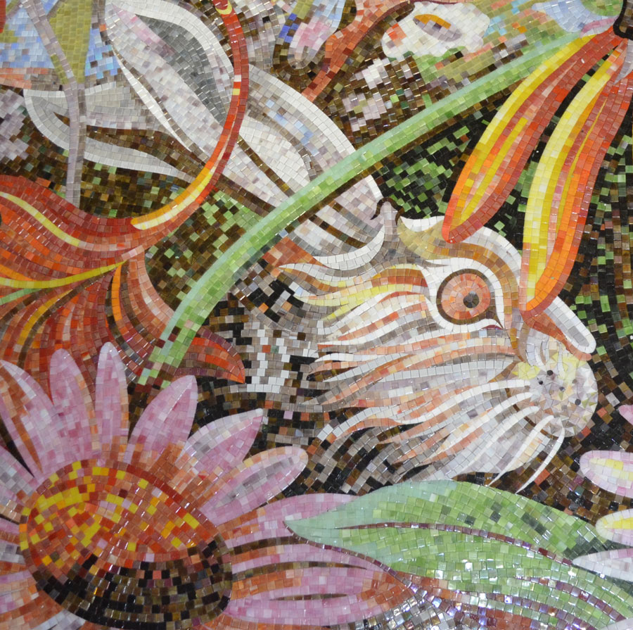 FEINES MOSAIK MOSAIKBILD "HASE IM BLUMENBETT" 200x160 cm 3,2m² 35.000