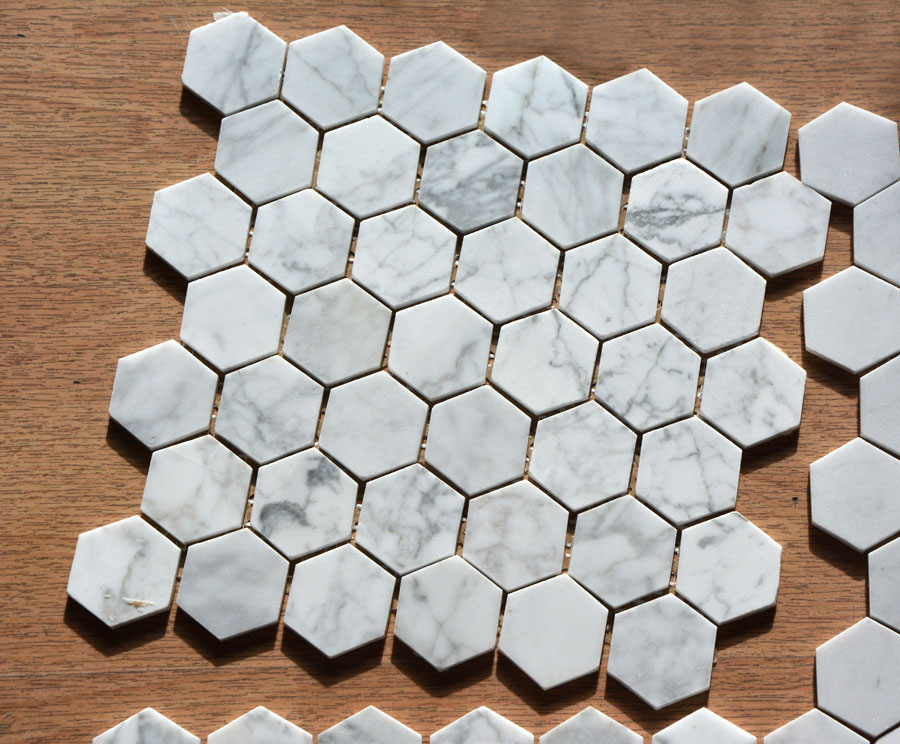 Azulejo de la Pared Baldosa Mosaico 30 , 5x30, 5cm Mármol Blanco + Gris