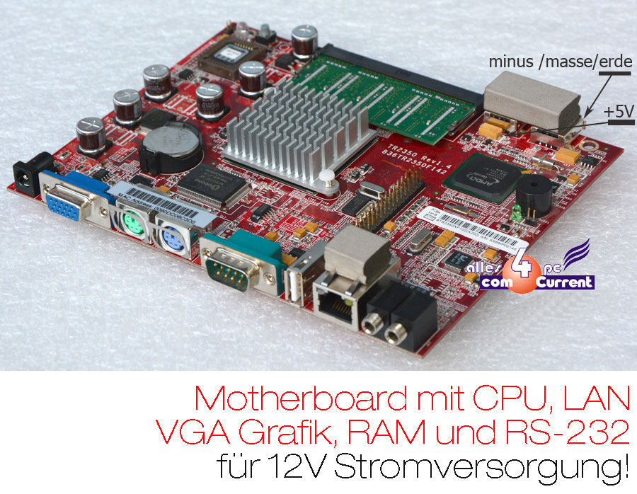 Mini Motherboard 13x17cm CPU 500MHZ CPU 128MB Lan RS-232 Needs Only 12V